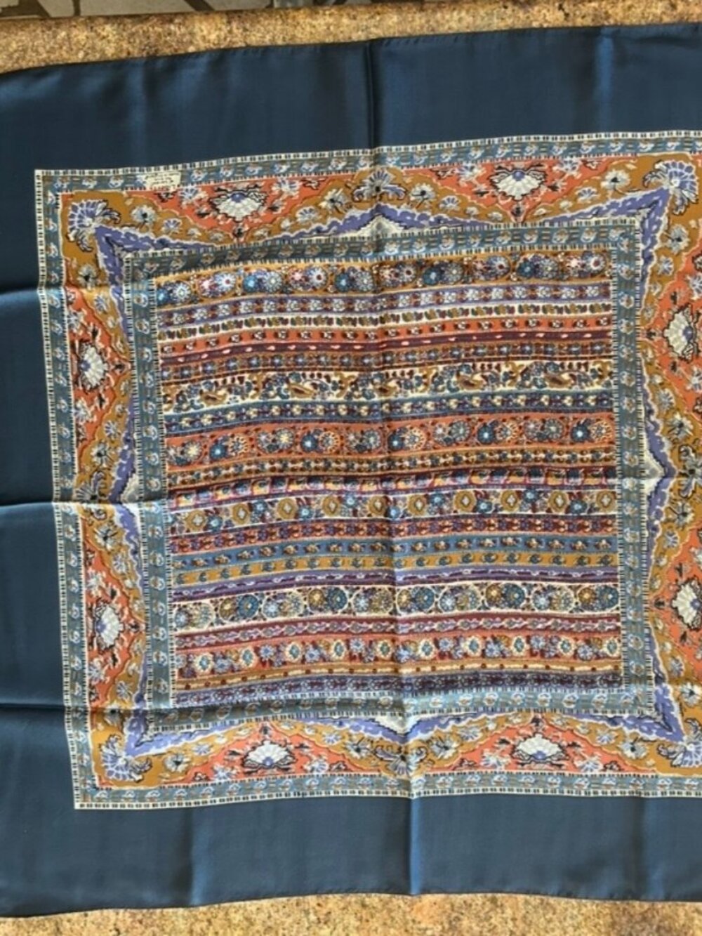 Vintage Dark Blue Border Liberty of London Silk Scarf Made in England.